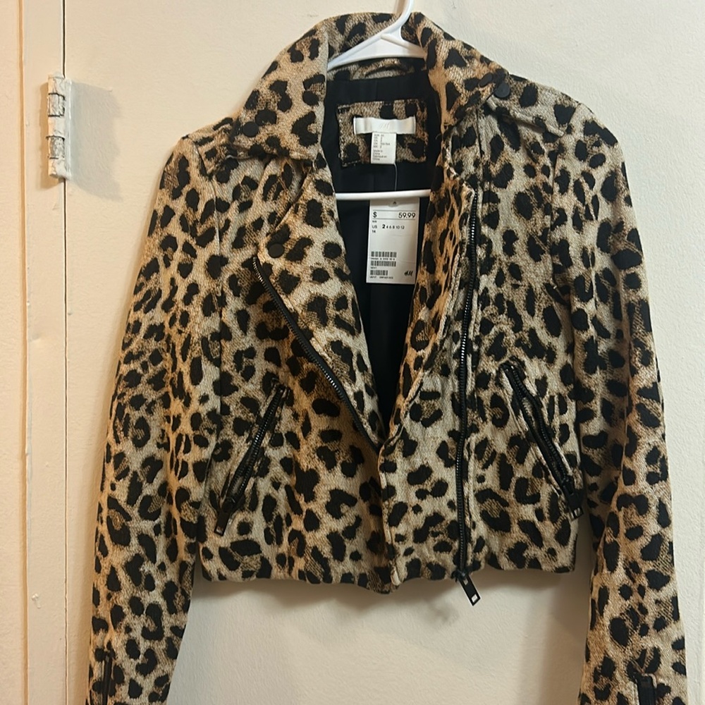 Leopard cropped Moto jacket